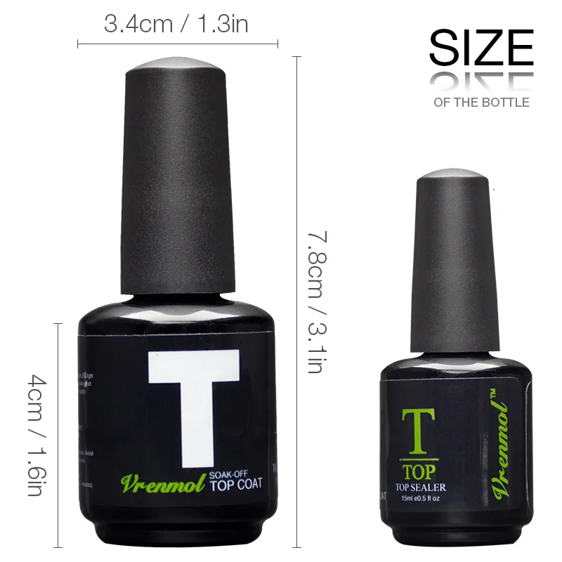 Vrenmol 15 мл Лак для ногтей Top Coat Top It Off+ Базовое покрытие основа для УФ-гель для ногтей не очищающее верхнее Базовое покрытие праймер