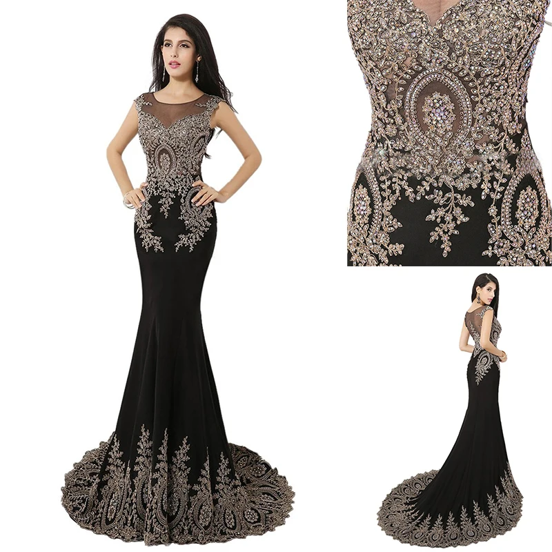 black and gold fishtail dress