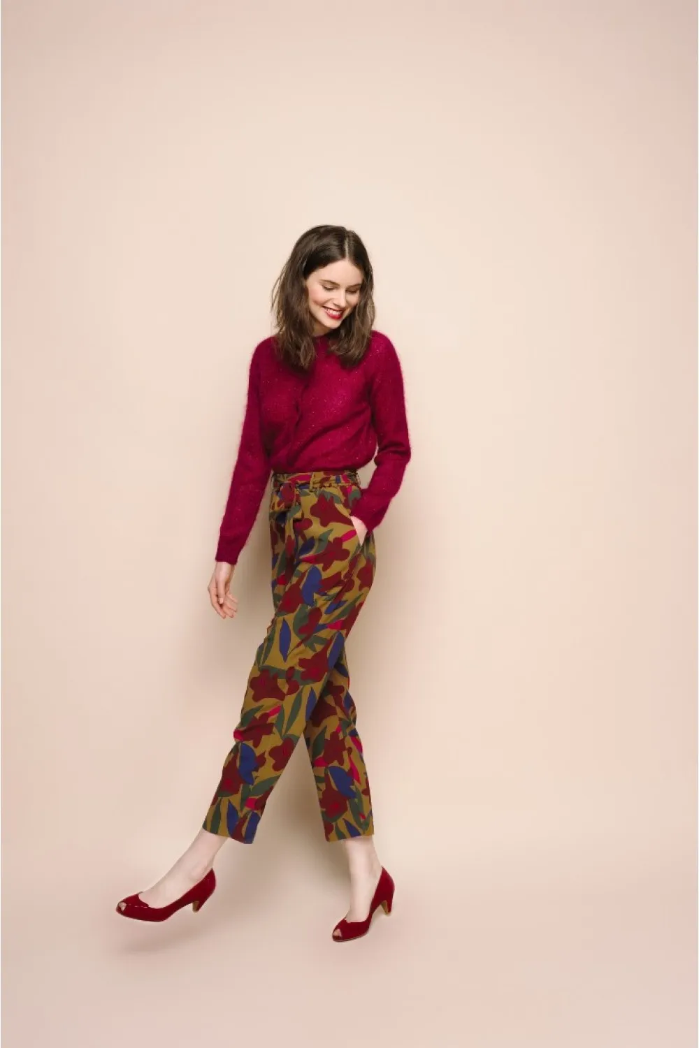 

French sweetheart match colors new style female loose straight trousers with belt