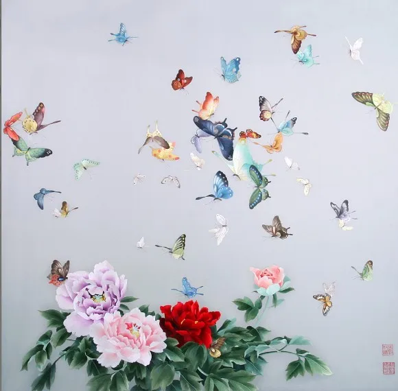 

DIY Unfinished 100% Mulberry Silk Suzhou Embroidery Patterns Sets Handmade Needlework Kits,butterfly and peony