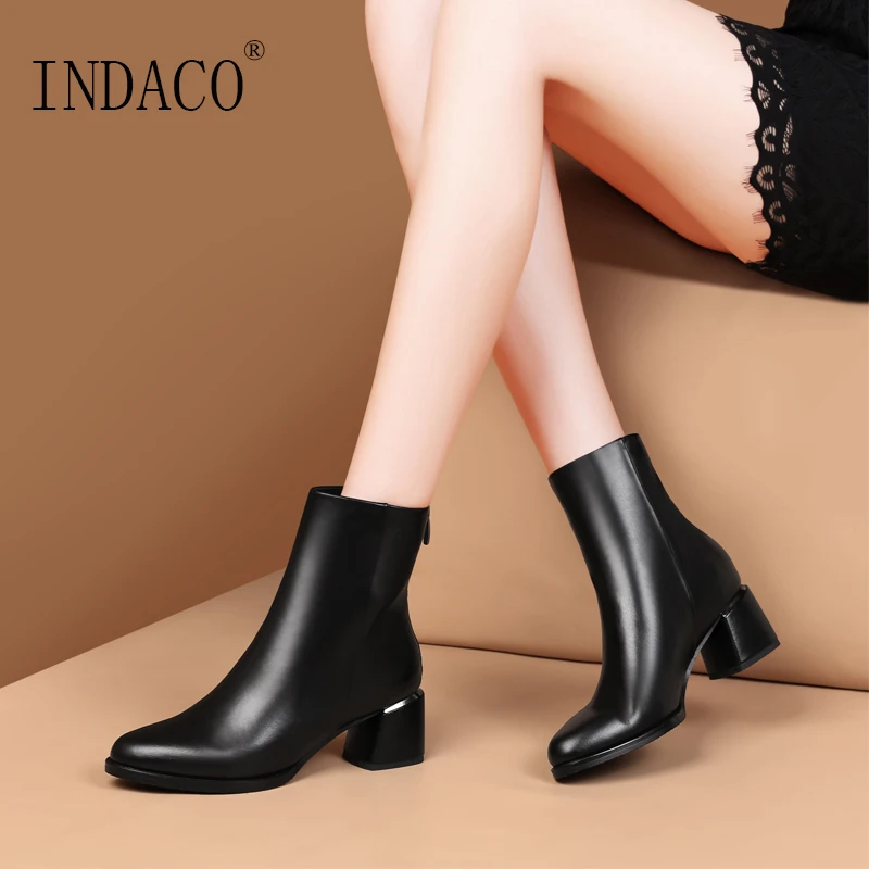 

Winter Warm Winter Shoes Genuine Leather Black Boots Women 5.5cm Big Size