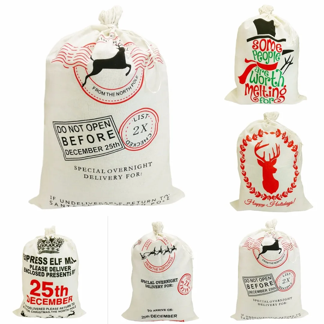 

2019 Newest Christmas Gift Bags Drawstring Canvas Santa Sack Reindeer Organic Storage Bag