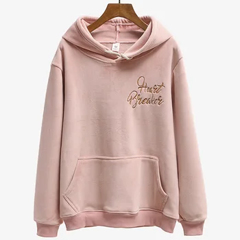 

Fashion Embroidery Letters Sweatshirts Long Sleeve Women Hooded Tracksuit Loose Warm Velet Autumn Winter Hoodie Coats 2018