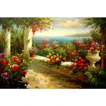 

Flowers Stone column Green Plants Garden Sea Beach background Vinyl cloth High quality Computer print wedding photo backdrop