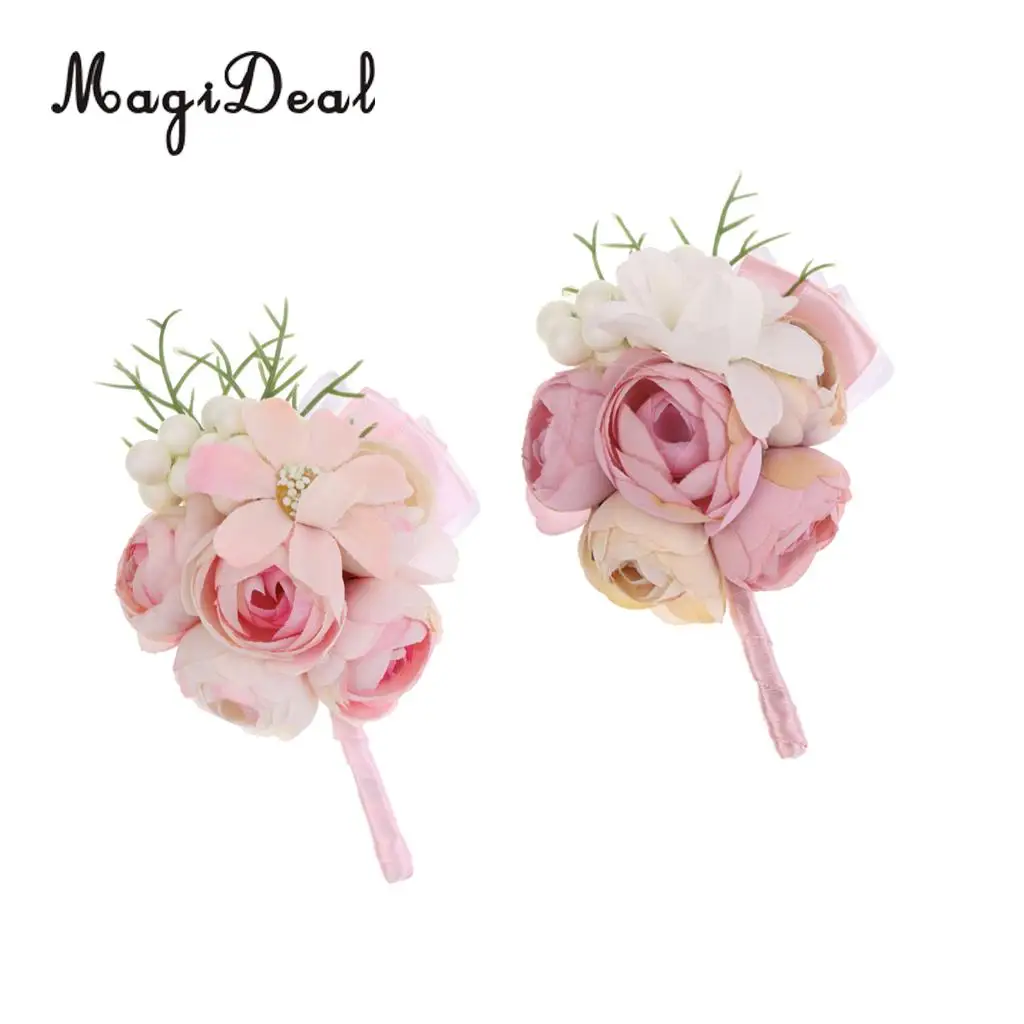 MagiDeal Elegant Wedding Artificial Pearl Corsage Crafts for Bridal Groom Engagwment Party Ceremony Formal Occasion Peach/Pink