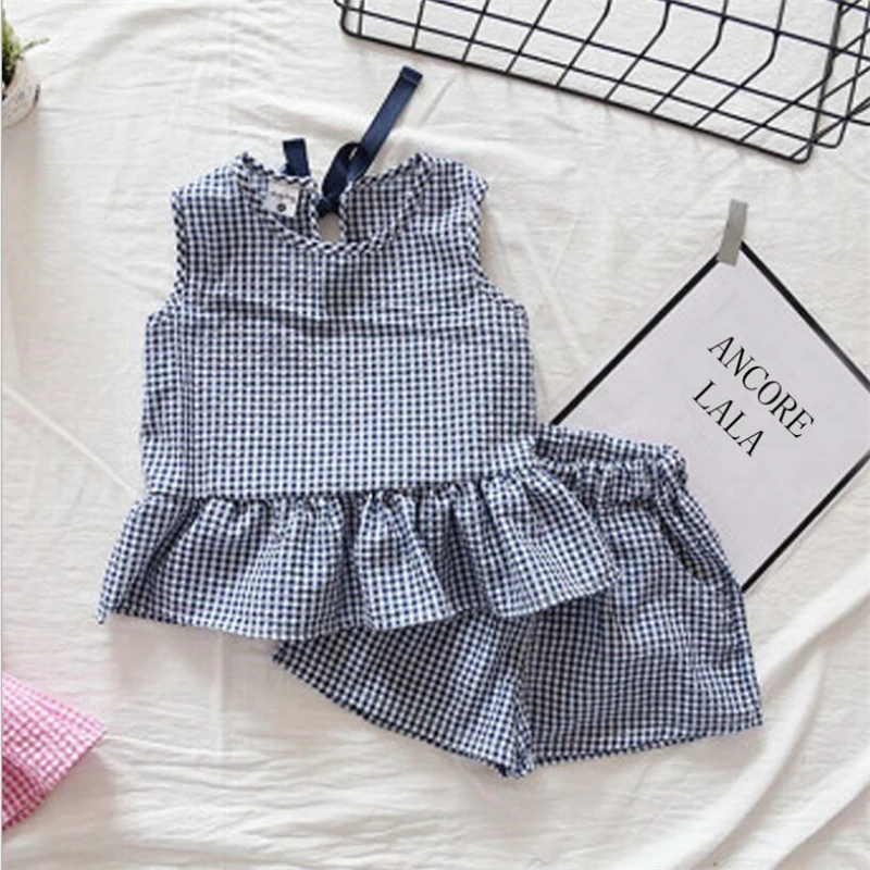 

Kids Clothes Sets 2019 Summer New Brand Girl's Set Sleeveless Bow Vest+Pants 2Pcs Plaid Fashion Style Children's Clothing Suits