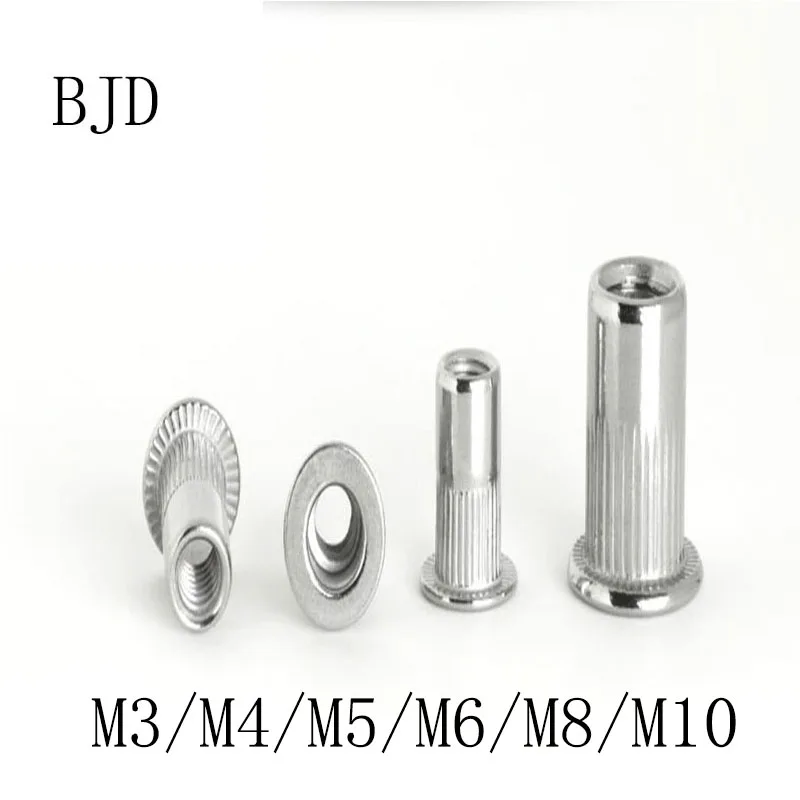 

50pcs M4 M5 M6 M8 M10 M3 3mm nut 304 Stainless steel Rivet Nut A2 Insert nut Blind rivet nut Inserts Flat Head Rivet