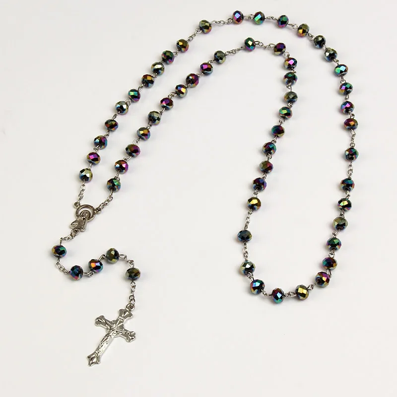 

Blessing Crystal Rosary 6X8mm Crystal Rosary Necklace, Christian Saint Jesus Cross Prayer Long Chain, Christ Cross Pendant