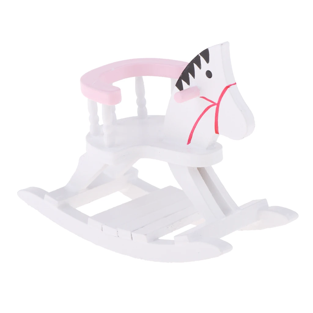 1/12 Dollhouse Miniature Wood Rocking Horse Baby Room Cockhorse Model Accessory Life Scenes White Color