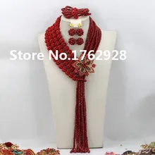 Мода нигерийские Свадебные африканские Бусины Jewelry Set White Crystal Цепочки и ожерелья Браслет Серьги ювелирные изделия