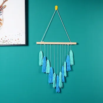 

40x60cm simple bohemian Gradient water blue tassel tapestry cotton twine hand-woven tapestry hangings wall pendant decoration