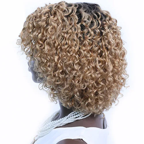 Remy человеческие волосы парики бразильские кудрявые парики шнурка ручной работы 12 дюймов боковая часть Омбре блонд цвет 4*1 парики шнурка для женщин - Цвет волос: T1B-27