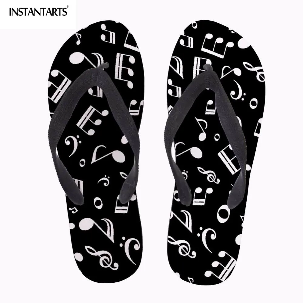 

INSTANTARTS Casual Summer Flip Flops Shoes for Women Girl Music Notes Design Non-slip Light Woman 's Slippers Zapatos Feminino