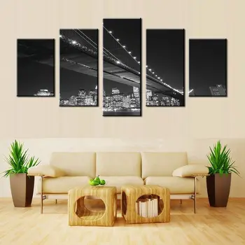 

Black and White Classical Retro Photos Golden Gate Bridge 5 Panels Artwork Print for Modern Home Decor Wall Art Canvas Painting