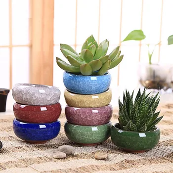 

8PCS/Lot Ice-Crack Ceramic Flower Pots For Juicy Plants Small Bonsai Pot Home and Garden Decor Mini Succulent Plant Pots