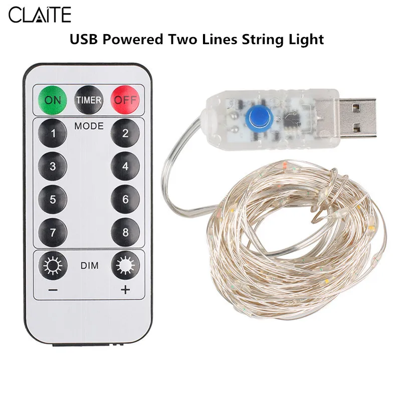 

CLAITE 10m 100 LED Remote Control Led String Lights USB/Battery Powered Copper Wire Fairy String Light for Wedding Party Decora
