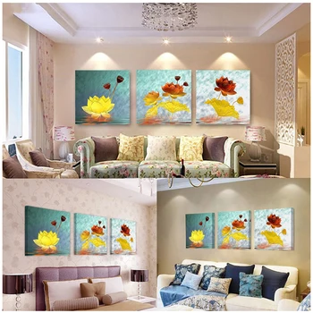 

Triptych Diy Diamond Embroidery Lotus flower 5d Diamond Painting Cross Stitch Full Square Resin Diamond Mosaic Home DecorZP-1633