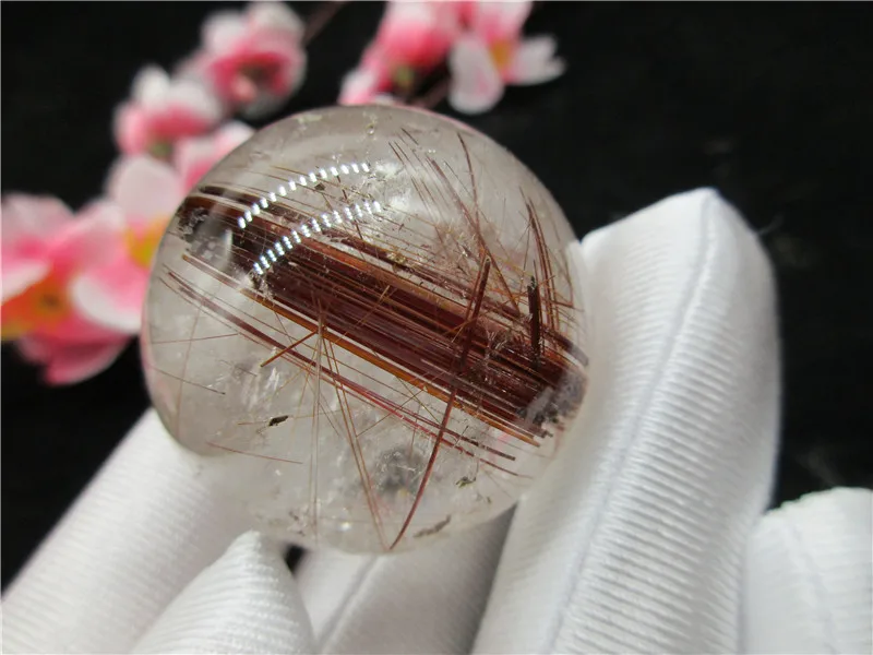 

Natural Clear RED Golden Hair Rutilated Crystal Ball SPHERE Quartz Specimen Feng Shui For Collection 58G