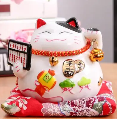 4,5 дюймовая керамическая копилка Maneki Neko Lucky Cat домашний декор фарфоровые декоративные украшения Рождественский подарок Удача кошка копилка ремесло - Цвет: Зеленый