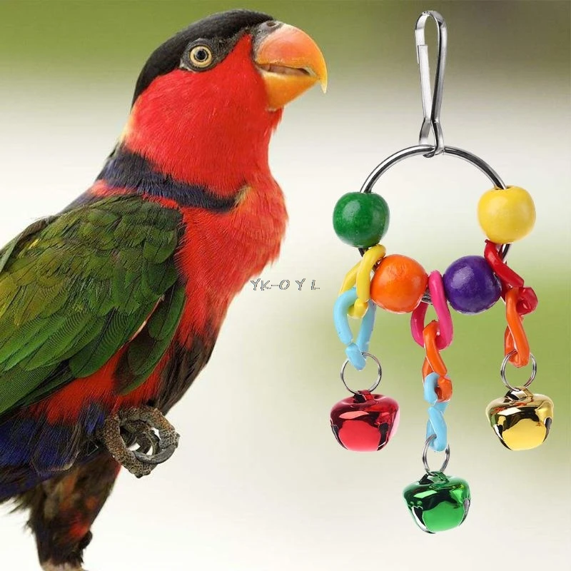 

Pet Bird Bells Parrots Claws Feet Catch Cage Hanging Toy Pendant Chew Toy with Colorful Bell