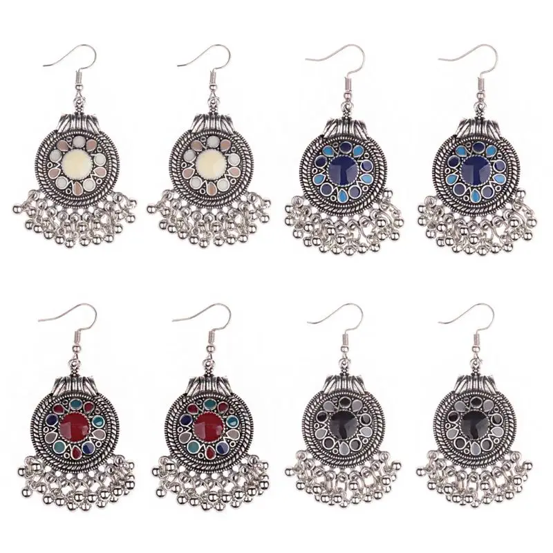 

Enamel Earrings Ethnic Round Tassel Pendant Dangle Vintage Women Lady Jewelry Charms Gift Ornament
