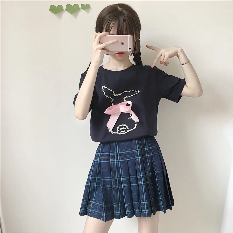 

Bow&Rabbit Cute Women's T Shirt Loose Spring Summer Short Sleeve Sweatshirt Girls 2019 Spring Original Design Sweet T-shirt Tops