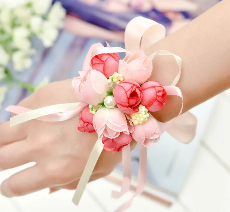 

Rose Artificial Bride Flowers for Wedding Party Decoration Bridal Prom Wrist Corsage Bridesmaid Sisters Hand Flower