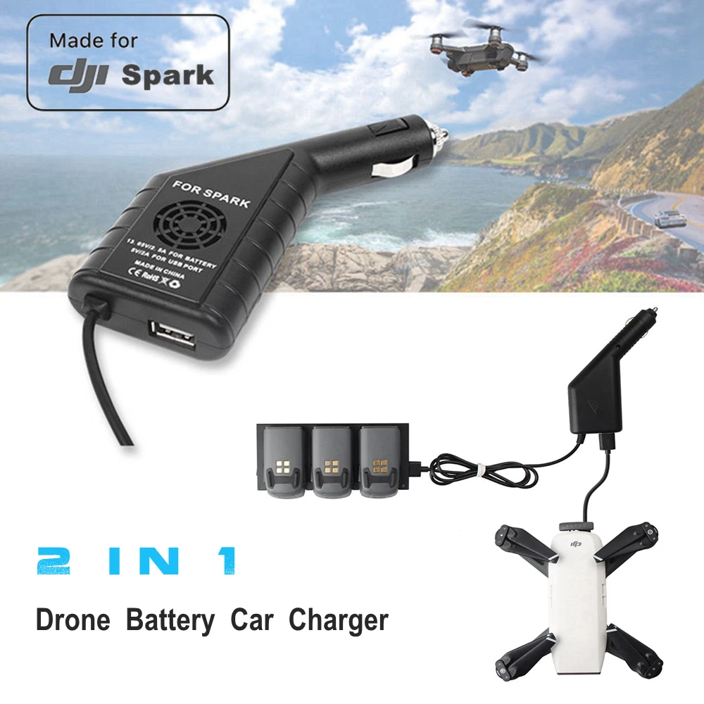 2 в 1 автомобильное зарядное устройство для DJI Spark Mini RC Quadcopter Drone|Зарядные