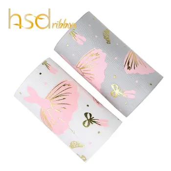 

HSDRibbon 75MM 3 inch Designer custom pattern Dance skirt ink with gold Foil Printed on Grosgrain Ribbon
