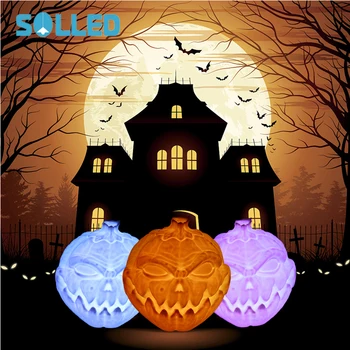 

SOLLED LED Halloween 7 Colors Pat Lamp 3D Printing Pumpkin Face Shape Lamp with Touch Control for Decoration