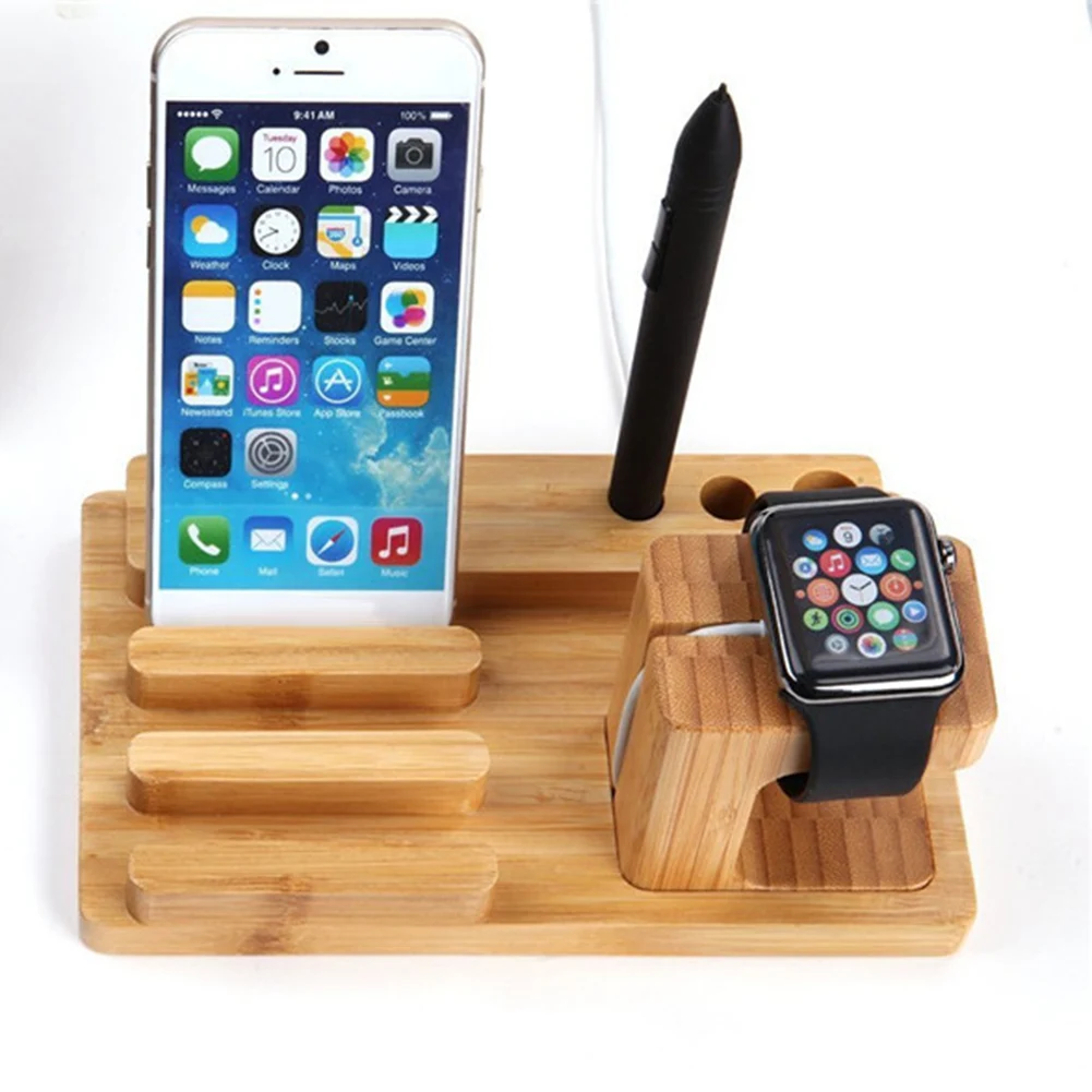 

Multifunctional Bamboo Tablet Watch Phone Holder Table Stand Home Desk Organizer