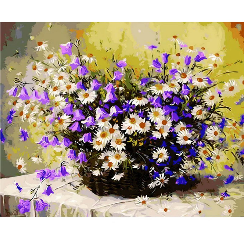

Framed Purple White Flowers DIY Painting By Numbers Modern Wall Art Picture Home Wall Decor For Living Room Artwork 40x50cm