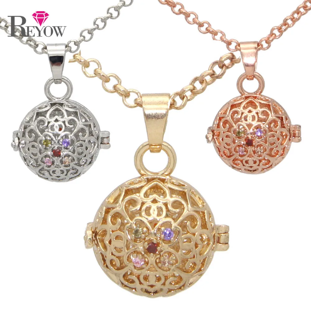 

REYOW 10pcs 24" Chain Crystal Heart Flower Cage Pendant Locket Necklace For Aromatherapy Essential Oil Diffuser Jewelry