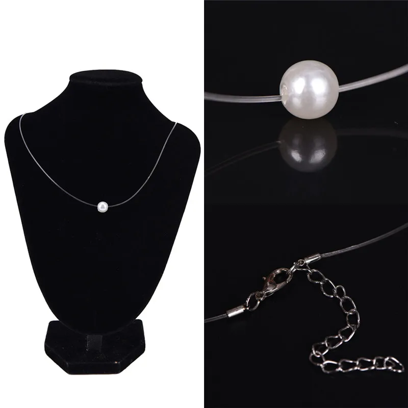 1pc White Crystal Fishing Line Invisible Natural Stone Pendant Clavicle Chain Simulated Pearl