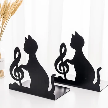 

1 Pair Creative Metal Cat Bookends Book Holder Black Decorative Desk Art Book Stand Support Home Office Book Stopper Organizers