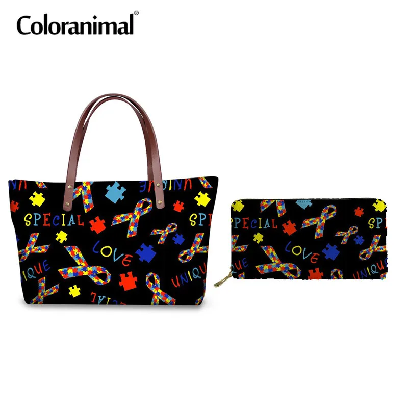 Coloranimal النيوبرين الأعلى مقبض حقيبة المرأة مجموعة حمل حقيبة العلامة التجارية تصميم التوحد الوعي الطباعة كيس Feminino كبيرة حقيبة يد السيدات Coloranimal النيوبرين الأعلى مقبض حقيبة المرأة مجموعة حمل حقيبة العلامة التجارية تصميم التوحد الوعي الطباعة كيس Feminino كبيرة حقيبة يد السيدات