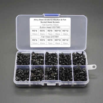

720pcs M3 (3mm) Black Alloy Steel Flat Pan Head Allen Bolts Socket Screws
