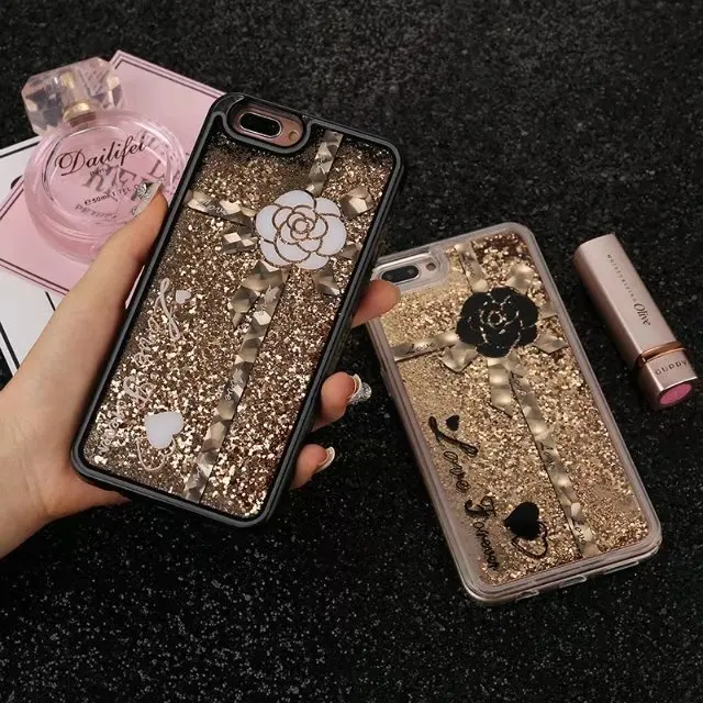 

Flash Powder Quicksand Case for iPhone X Glitter Love for ever Gift Flower Cases for iPhone 6 6s 7 8 Plus Phone Back Cover