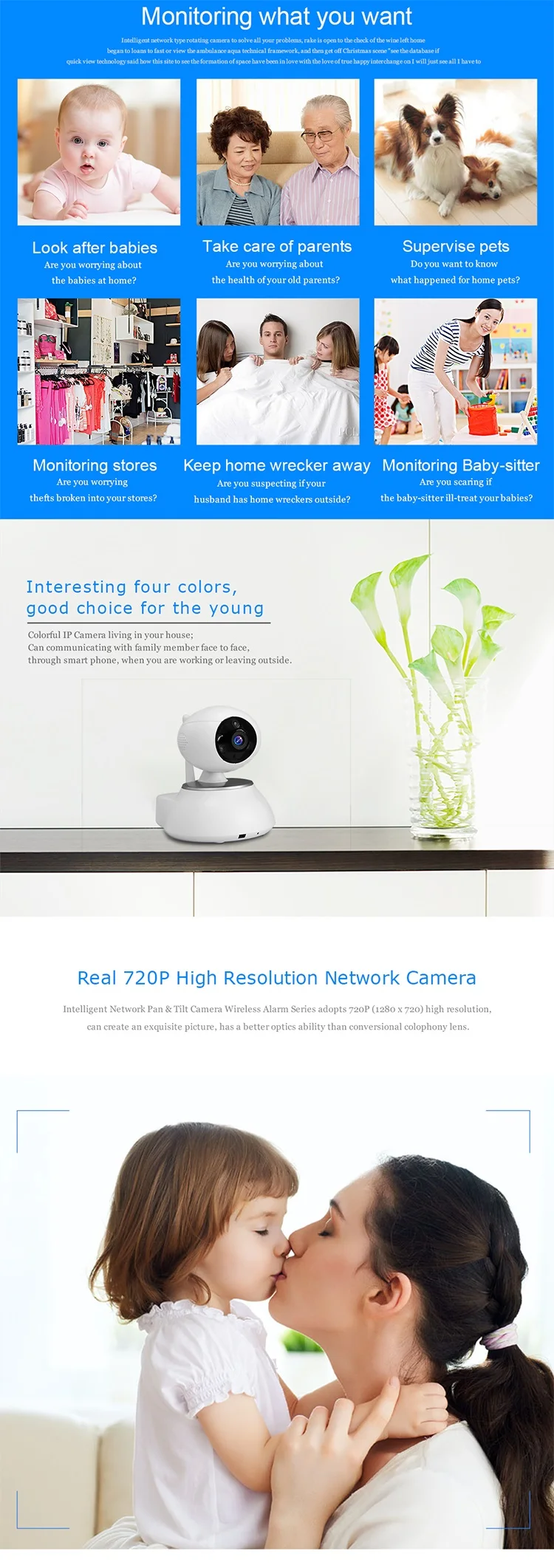 APP controlled intelligent network wireless wifi IP camera cctv camera with Pan & Tilt(8)