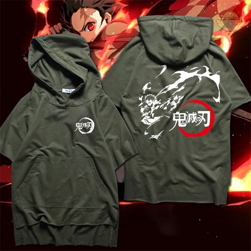 

Anime Demon Slayer: Kimetsu no Yaiba Kamado Tanjirou Fashion Cosplay Hooded T-shirt Casual Men Women T Shirt Short Sleeve Tee