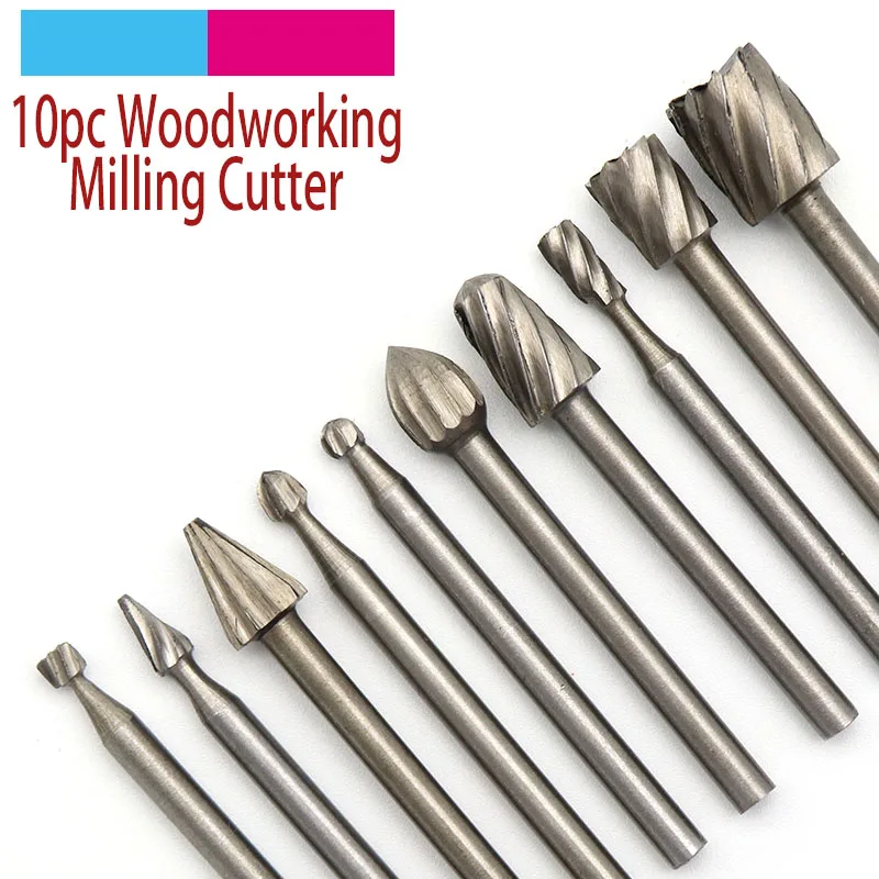 

10pcs HSS Steel 3.1mm Shank Woodworking Milling Cutter Routing Router Bits Craving Knife For Rotary Engraving Machine Tools