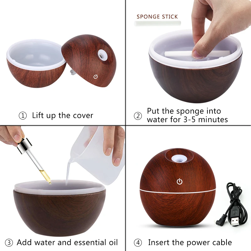 USB Wood Grain Essential Oil Diffuser 130ml Ultrasonic Humidifier Household Aroma Diffuser Aromathe