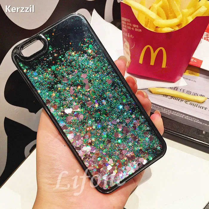 

Dynamic Glitter powder Sand flowing Liquid Hard All-inclusive Case For iPhone7 6 6S Plus Phone Cover For iPhone 6 7 6S Back qian