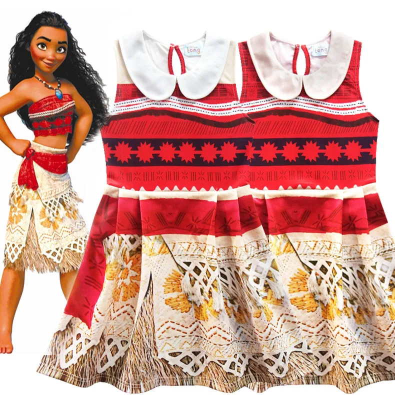 Новое платье для маленьких девочек одежда Моана платья принцессы для девочек Vaiana, детское платье одежда для детей Elas Anna, для детей от 2 до 10 лет