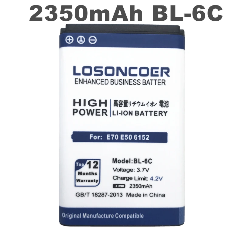 LOSONCOER 2350 мАч BL-6C Высококачественный аккумулятор для Nokia QDA + 2110 2116 2125 2855 2865 E70 6275 6015i