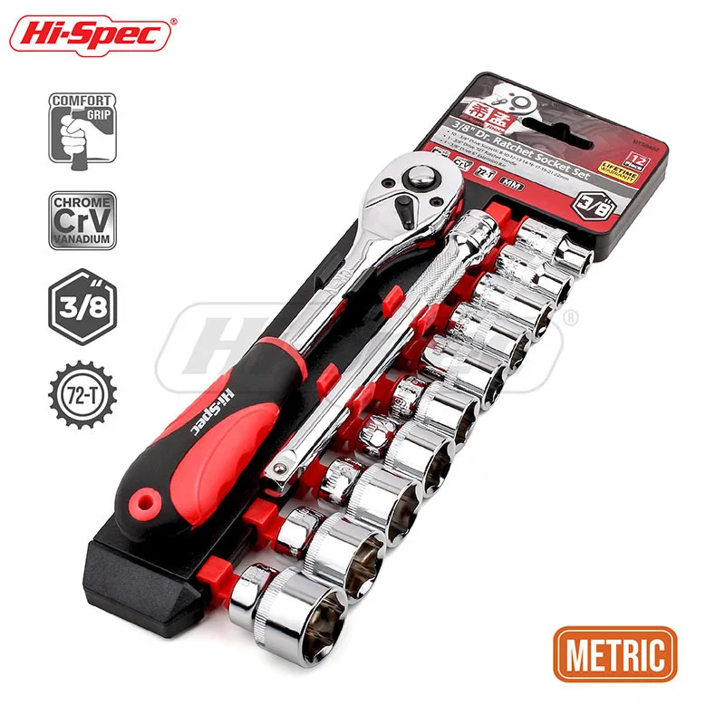 

Hi-Spec 12pc 3/8 Socket Set 72 Teeth Quick Release 8-22mm Ratchet Socket Wrench Spanner Chrome Vanadium Steel Hand Repair Tool