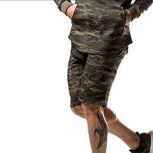 Мужские лето-осень Шорты камуфляж до середины икры Длина Треники мужские бегунов тренировки хлопок спортивная марка короткие Мотобрюки
