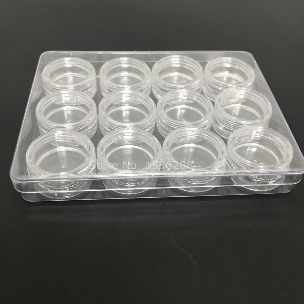 

Transparent Empty Plastic Storage Case With 12 Pcs Small 3g Boxes Nail Art Tip Glitter Rhinestone Storage Boxes Removable Lid