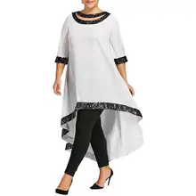 Plus Size Fashion Women Summer Spring Party Capelet Dress Lady Half Sleeve O-Neck Sequined Hem High Low Big Swing Dress Vestidos crisscross embroidered sleeve hanky hem swing dress