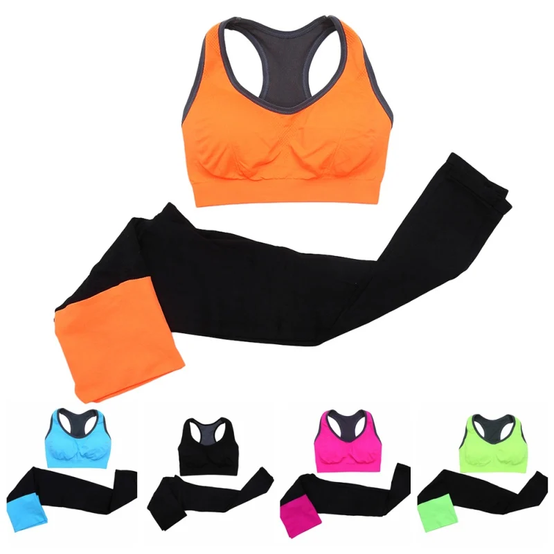 Женский Быстросохнущий Спортивный костюм спортивные рубашки жилет+ дышащие спортивные брюки набор для йоги Фитнес Спортивная одежда